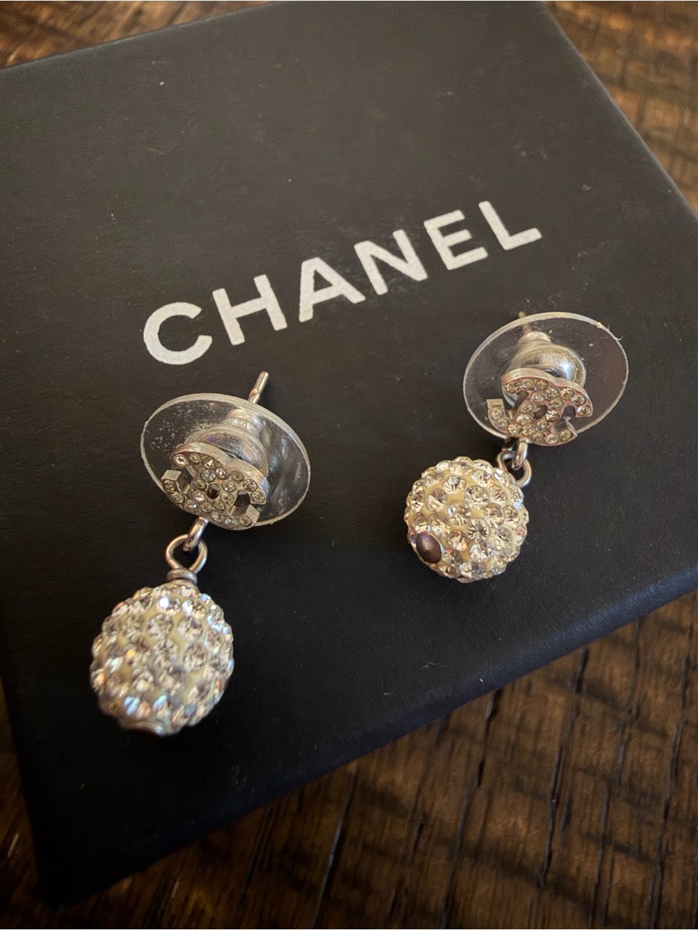 CHANEL Crystal CC Drop Earrings in Silver-Tone